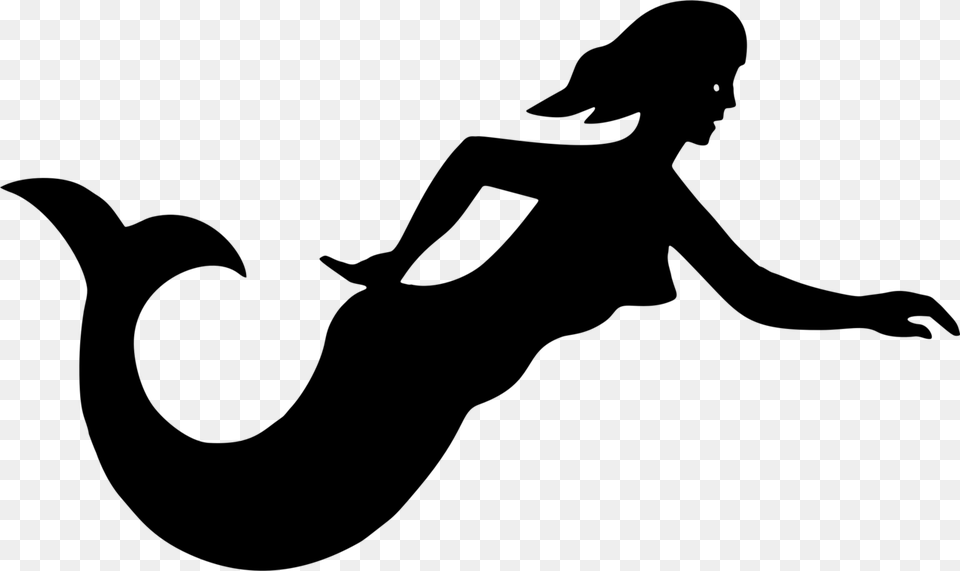 Drawing Silhouette Ariel Watercolor Painting Sirena Vector, Gray Png Image