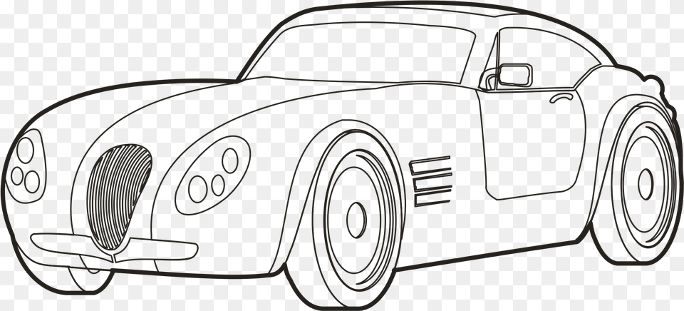 Drawing Sport Car Sports Car Outline Drawing, Machine, Transportation, Vehicle, Wheel Free Transparent Png