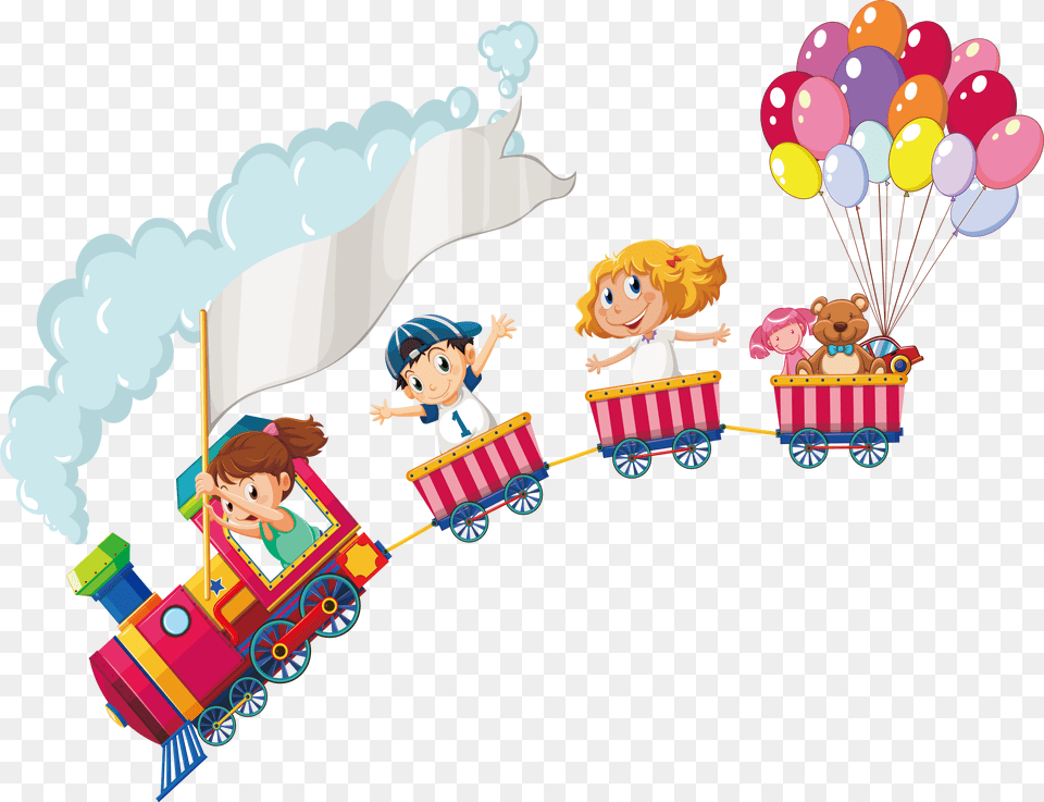 Drawing Stock Illustration Child Illustration Border Template Train, People, Person, Baby, Balloon Png
