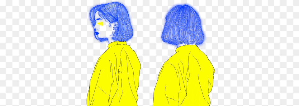 Drawing Tumblr Blue And Yellow, Clothing, Coat, Adult, Female Free Png