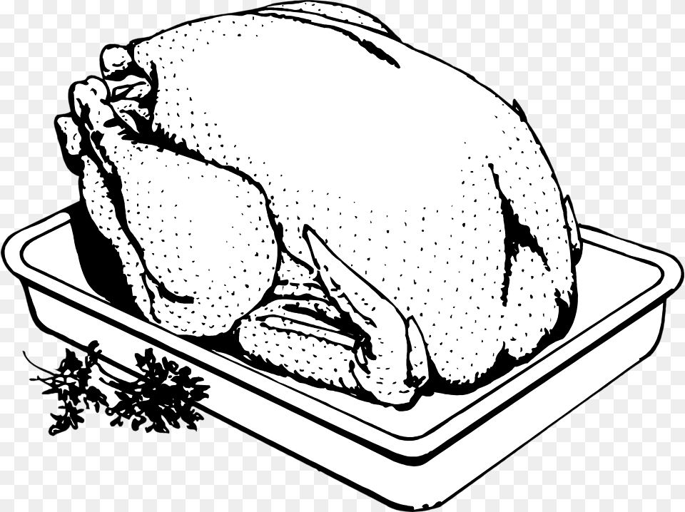 Drawing Turkey Cooked Cooked Turkey Clip Art Black And White, Dinner, Food, Meal, Roast Free Transparent Png
