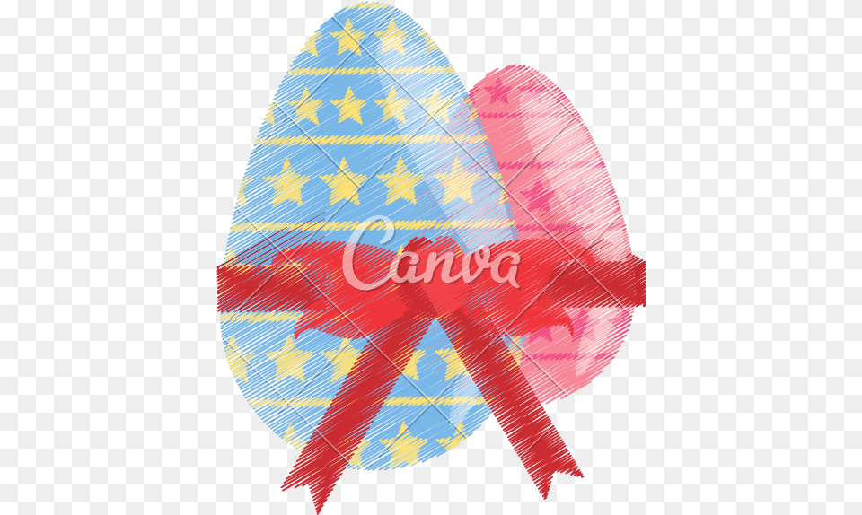 Drawing Two Easter Egg Wrapped Red Ribbon Illustration, Easter Egg, Food Free Png Download