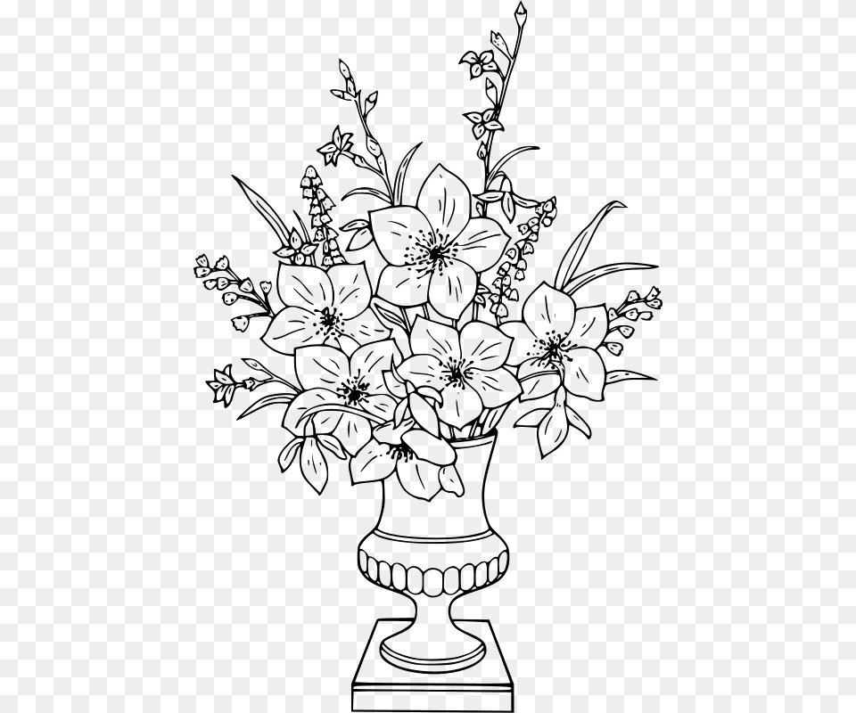Drawing Vase With Flowers Coloring Book Flower Vase Colouring Pages, Gray Png