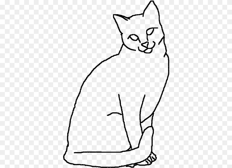 Drawn Cat Outline Drawing Cat Drawing Outline Sitting, Gray Png Image
