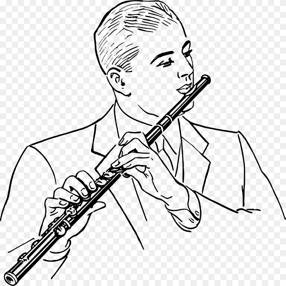 Drawn Fluted Woodwind Instrument Flute Black And White Clipart, Gray Free Png