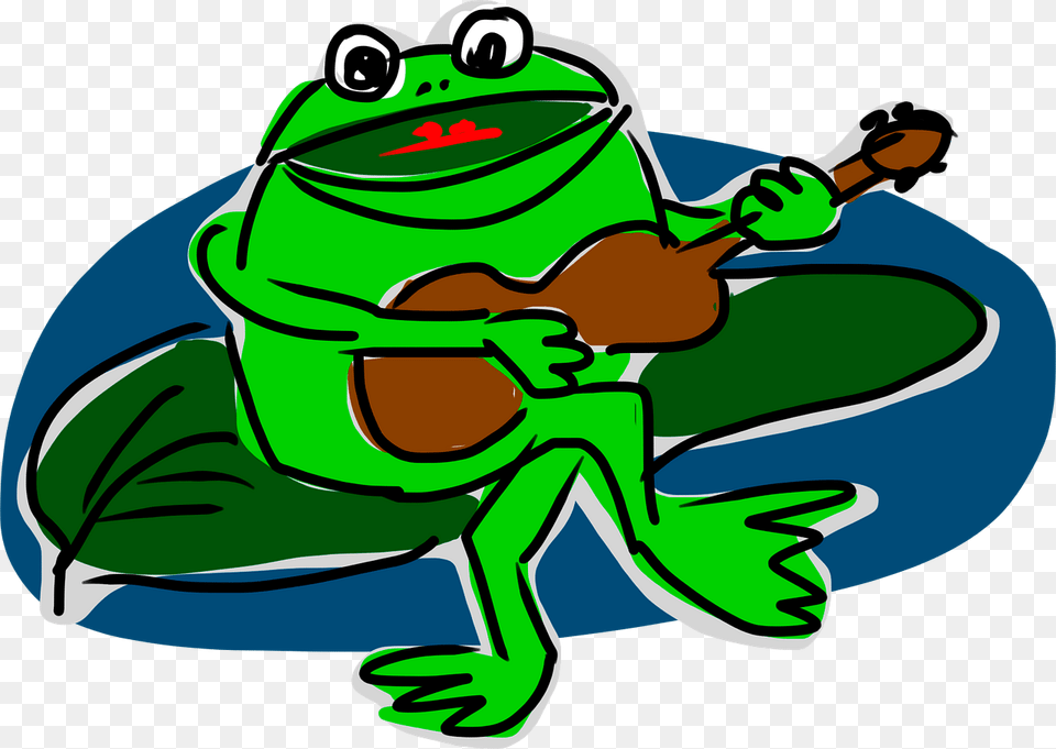 Drawn Frog Playing Guitar Clipart, Amphibian, Animal, Wildlife, Green Free Png