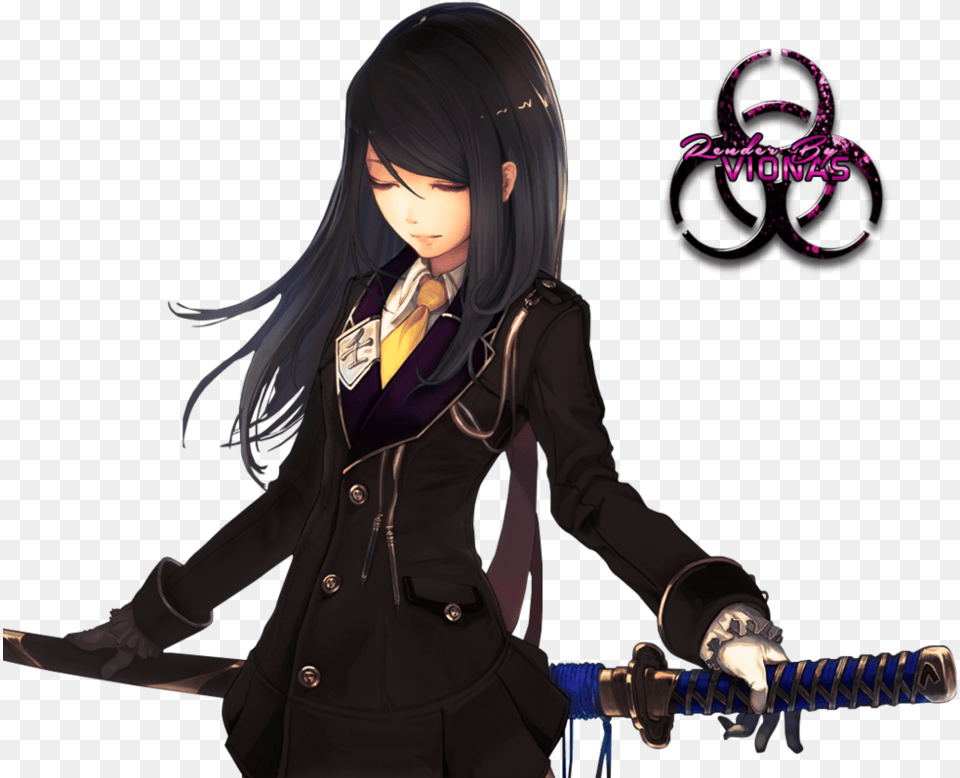 Drawn Katana Anime Dark Badass Black Haired Anime Girl, Adult, Publication, Person, Woman Free Transparent Png