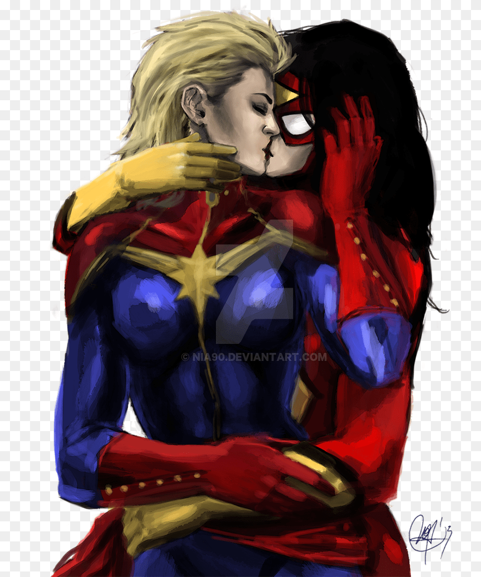 Drawn Kiss Spider Woman Ms Marvel X Spider Woman, Person, Clothing, Costume, Adult Free Png