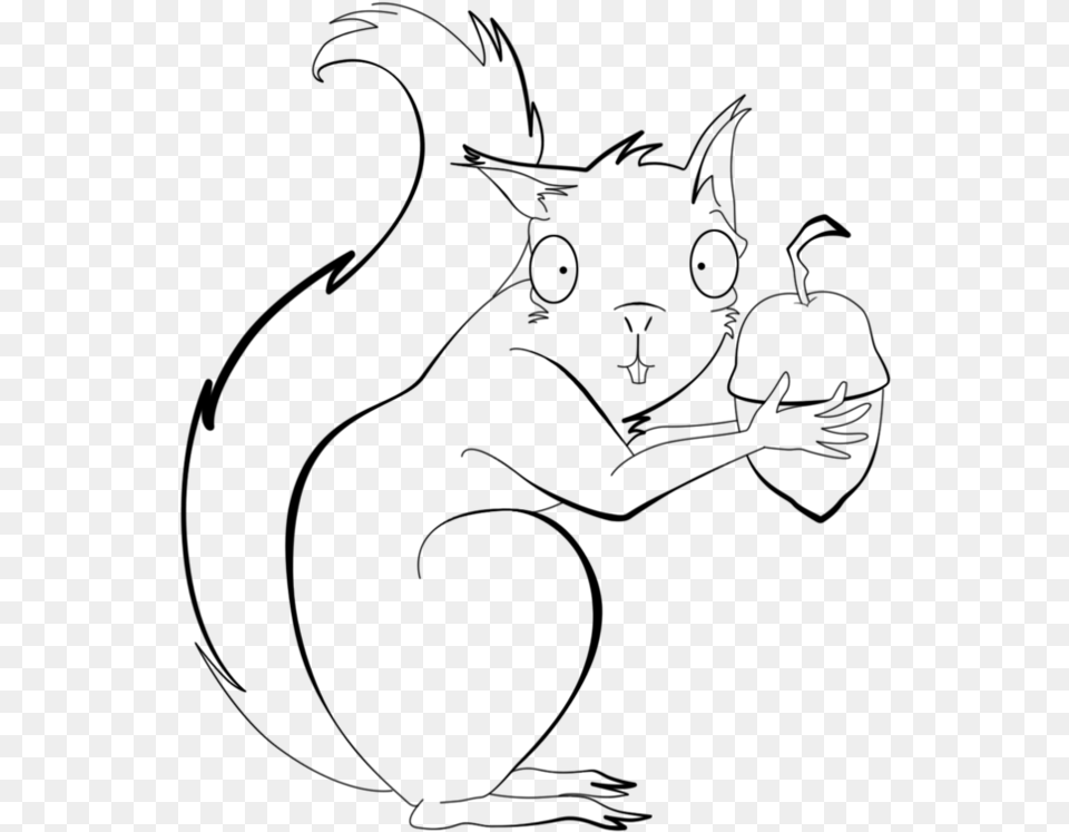 Drawn Line Art Red Squirrel Cat, Gray Free Png