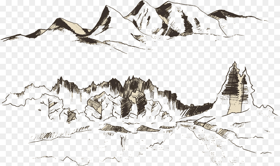 Drawn Mountain Mountain Range Engravings, Mountain Range, Peak, Outdoors, Nature Png Image