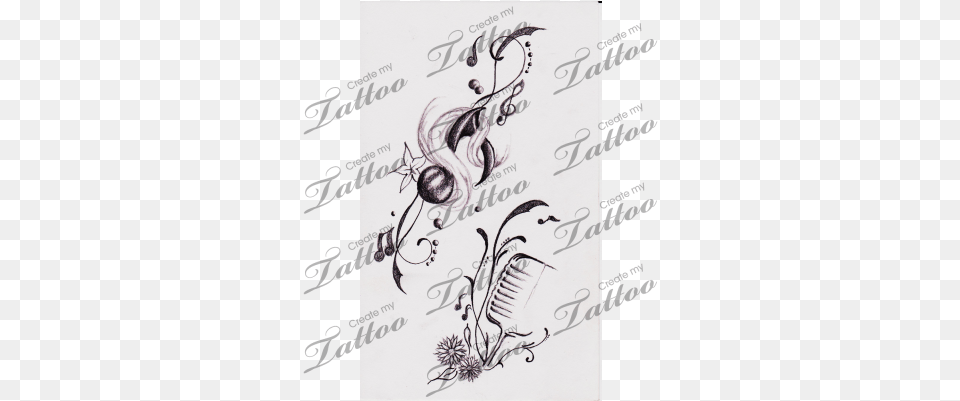 Drawn Musician Music Mic Musical Notes Tattoo, Art, Floral Design, Graphics, Pattern Png Image