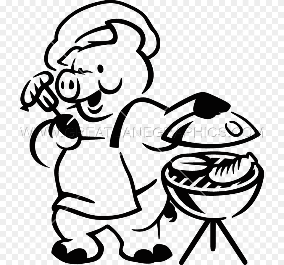 Drawn Pig Bbq Pig Pig Grilling Clip Art Black And White, Graphics, Animal, Green Png