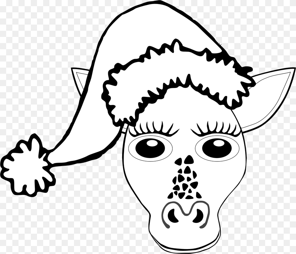 Drawn Santa Hat Black And White Christmas Giraffe Coloring Pages, Stencil, Baby, Person, Face Free Png