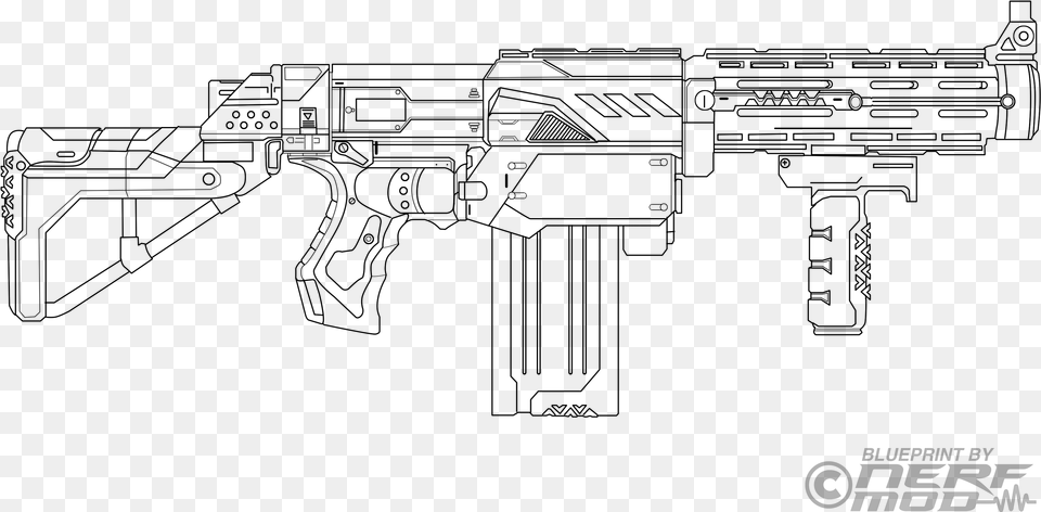 Drawn Sniper Nerf Gun Blueprint By Nerf Mod, Gray Free Png Download