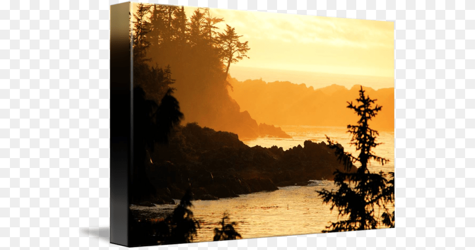 Drawn Sunrise Hill Sunset, Water, Tree, Sea, Scenery Free Png Download