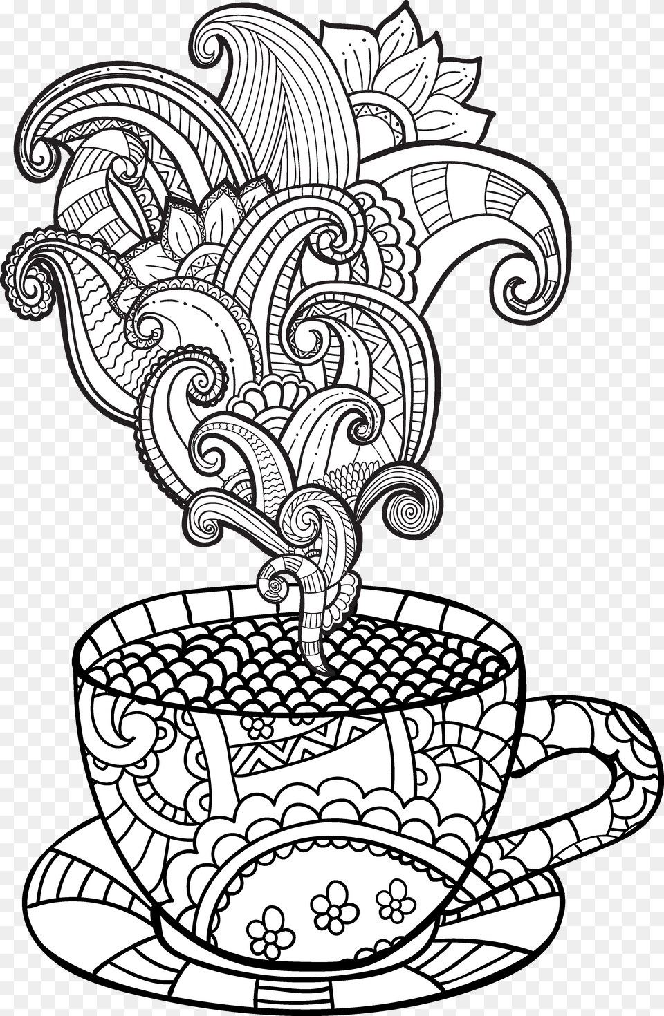 Drawn Tea Cup Transparent Coffee Coloring Pages For Adults, Art, Pottery, Bulldozer, Machine Png Image