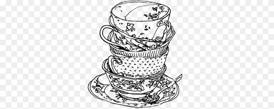Drawn Tea Cup Victorian Line Art, Saucer, Accessories, Bag, Handbag Free Png