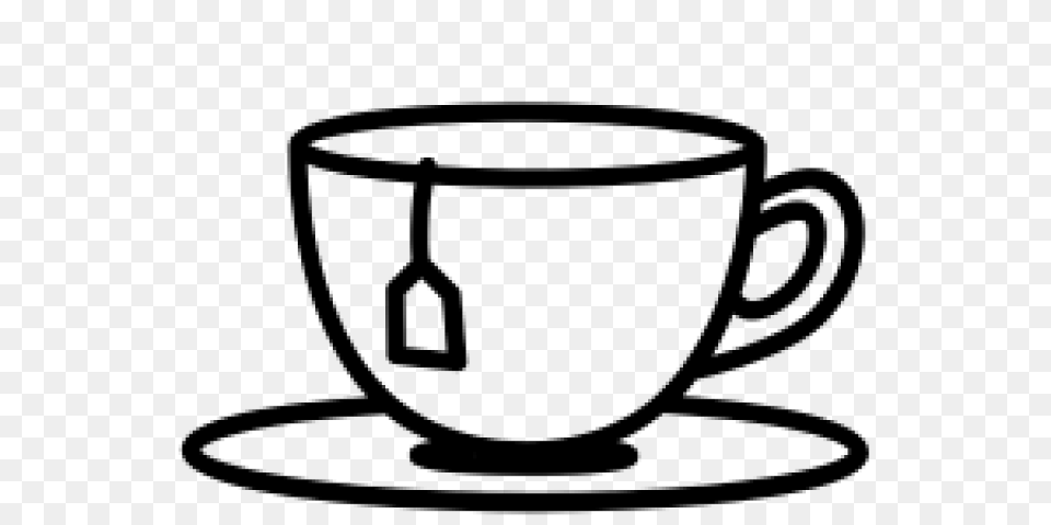 Drawn Tea Cup Vintage Teacup, Gray Free Png Download