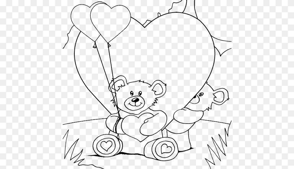 Drawn Teddy Bear Heart Outline Valentine Pictures To Colour, Balloon, Animal, Mammal, Wildlife Free Transparent Png
