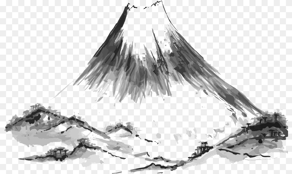 Drawn Volcano Transparent Japanese Painting, Outdoors, Nature, Mountain, Wedding Free Png Download