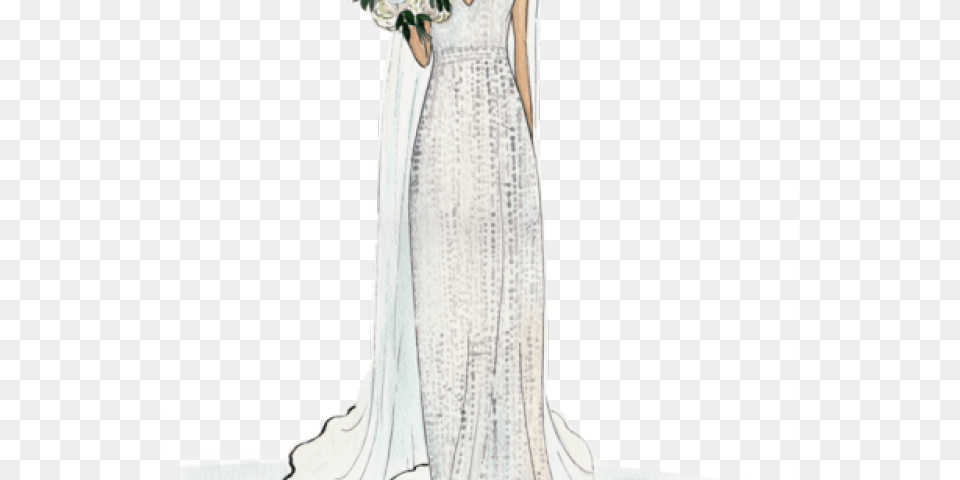 Drawn Wedding Dress Long Dress Gown, Wedding Gown, Clothing, Fashion, Formal Wear Free Png