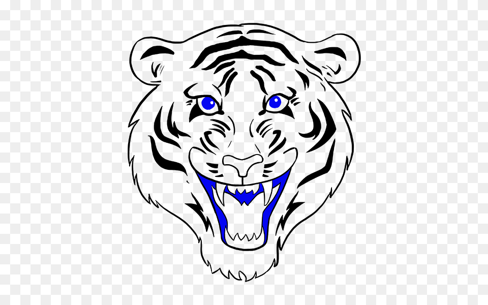 Drawn White Tiger Mouth Open Drawing, Person, Face, Head, Animal Png Image