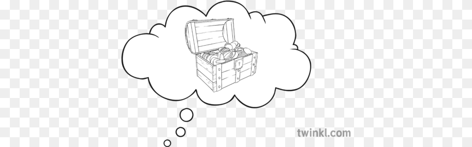 Dream Bubble With Treasure Chest Black And White Line Art Free Png