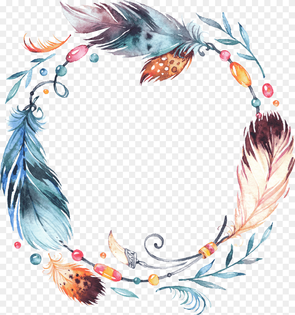 Dreamcatcher Feather Leaves Fang Watercolor Colorful, Art, Graphics, Accessories, Jewelry Free Transparent Png