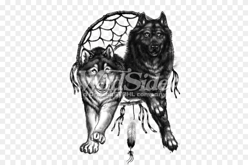 Dreamcatcher Wolves Black And White Dreamcatcher, Animal, Canine, Dog, Mammal Free Transparent Png