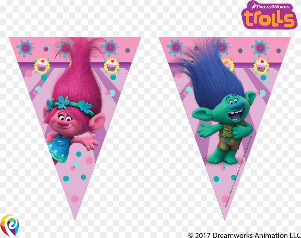 Dreamworks Trolls Plastic Party Flag Banner Bunting, Triangle, Toy, Doll, Face Free Transparent Png