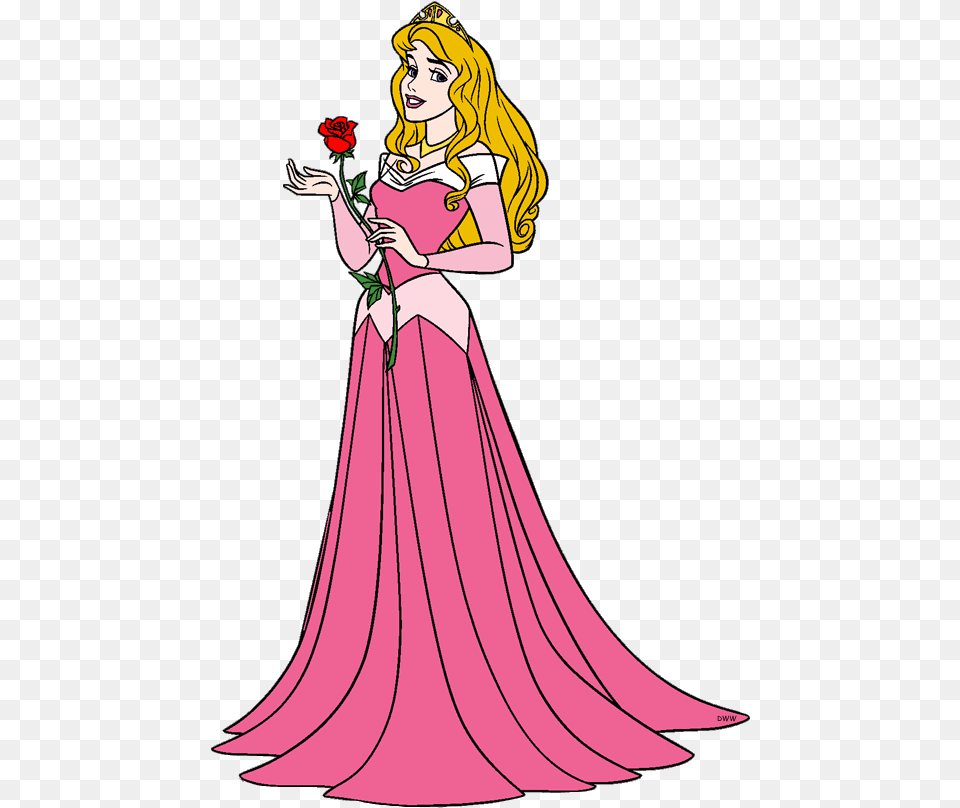 Dress Clipart Princess Aurora Sleeping Beauty Holding A Rose, Clothing, Gown, Fashion, Formal Wear Free Png Download