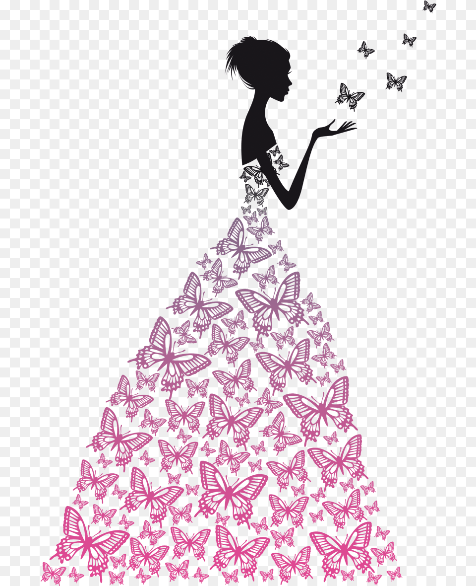 Dress Drawing Stock Clip Art Butterfly Silhouette, Adult, Wedding, Person, Woman Free Png
