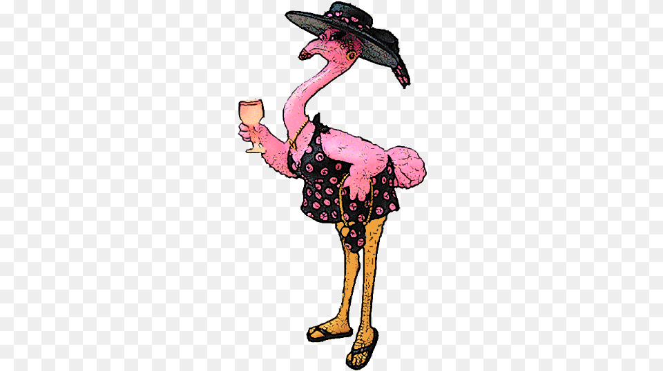 Dress Hat Sandals Da Up Flamingo In A Dress Cartoon, Person Free Transparent Png