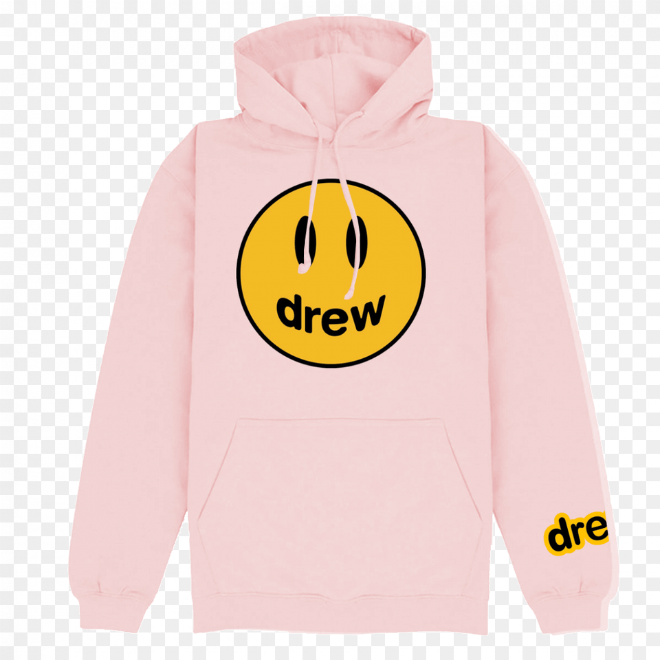 Drew House Light Pink Hoodie Mascot Logo Justin Bieber Drew House Pink Hoodie, Clothing, Knitwear, Sweater, Sweatshirt Png