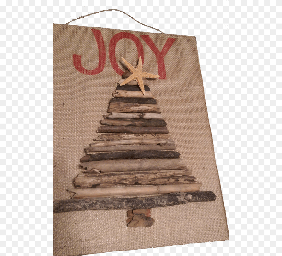 Driftwood Christmas Tree On Burlap With A Wood Backing Christmas Ornament, Animal, Sea Life, Architecture, Building Png Image