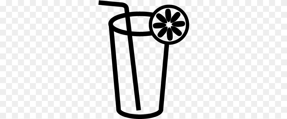 Drink Glass Outline With Lemon Slice And Straw Vector Glass Drink Icon, Gray Png Image