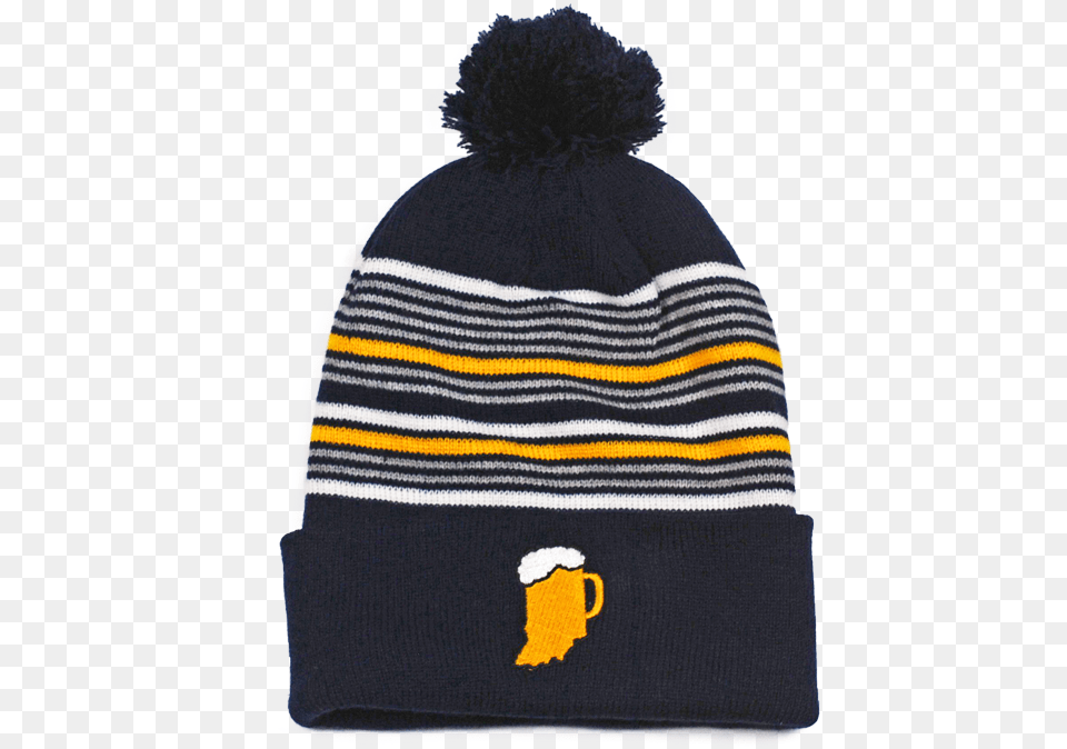 Drink Navy Amp Gold Stripe Pom Beaniedata Large Image Beanie, Cap, Clothing, Hat, Coat Free Png Download