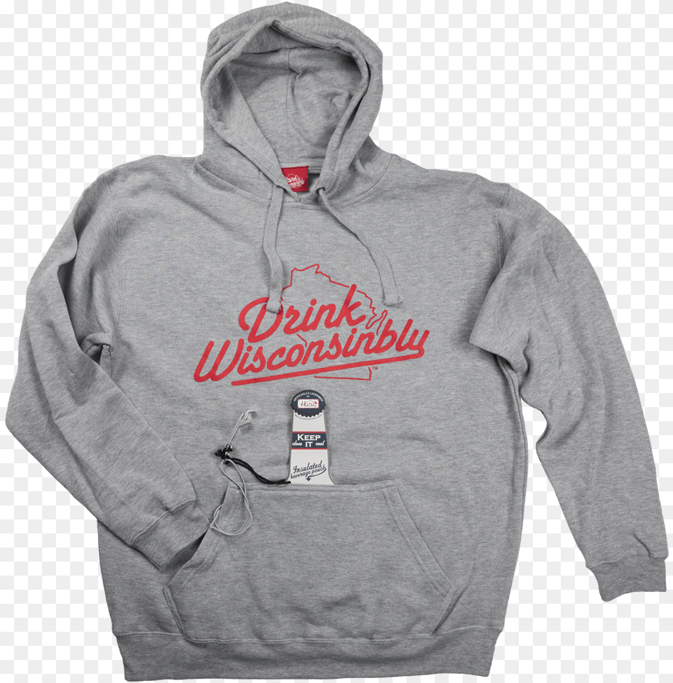 Drink Wisconsinbly Grey And Red Bottle Pouch Hoodie Drink Wisconsinbly Wisconsin State Shot Glass In Cheesehead, Clothing, Hood, Knitwear, Sweater Free Png Download