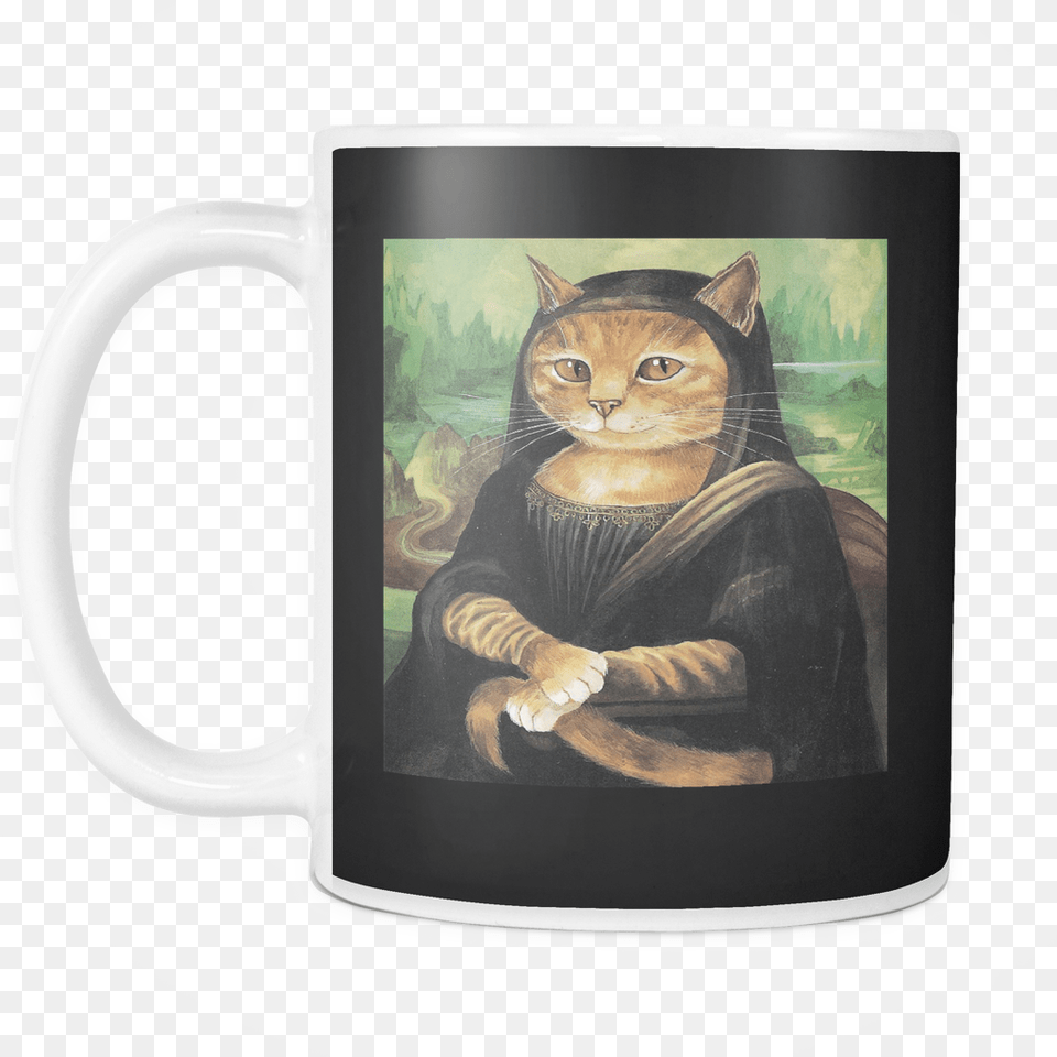 Drinkware Mona Lisa Meow Mug Susan Herbert, Animal, Cat, Mammal, Pet Free Png Download