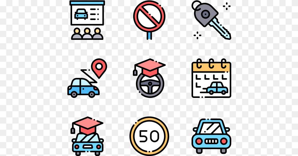 Driver School Icons For Web Design, Car, Transportation, Vehicle, Symbol Free Transparent Png