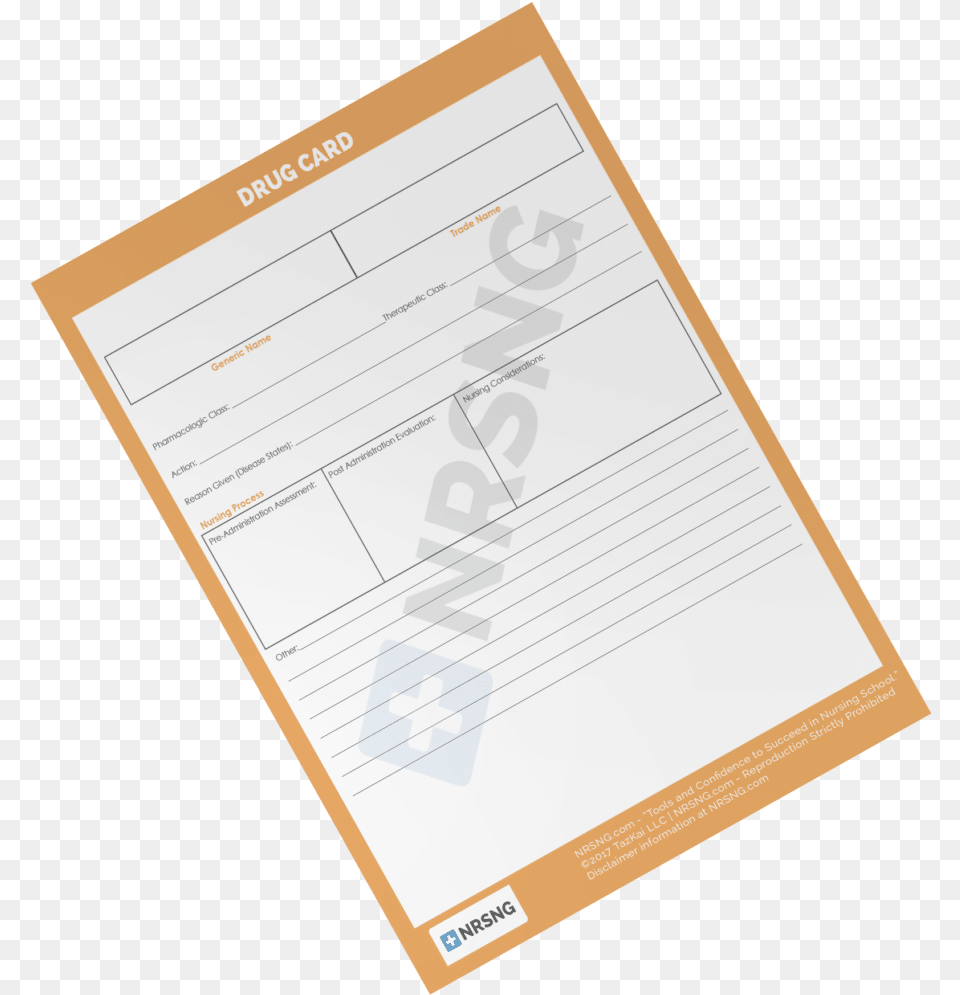 Drug Card Template Nrsng Drug Card Template, Text, Document, Invoice, Page Png