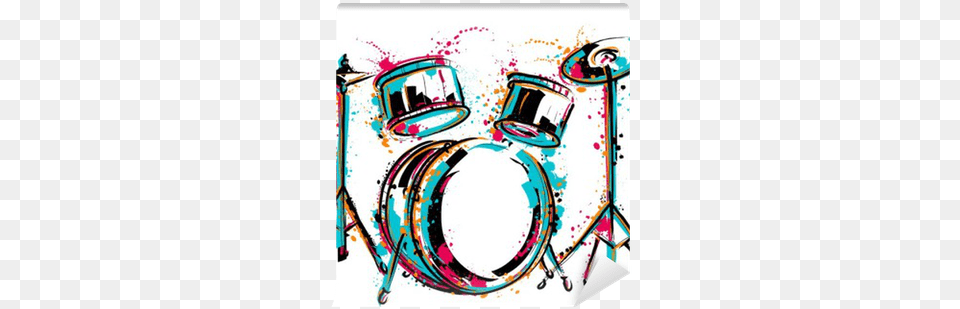 Drum Kit With Splashes In Watercolor Style Colorful Drums, Art, Musical Instrument, Percussion Free Png