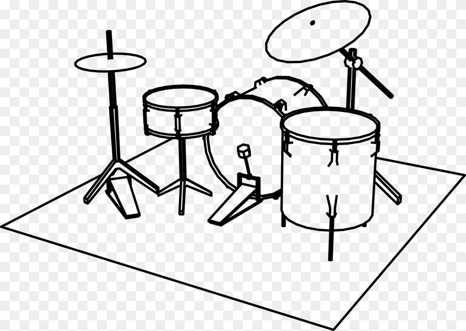 Drum Kits Line Art Percussion Musical Instruments Drum Kit Drawing, Gray Free Transparent Png