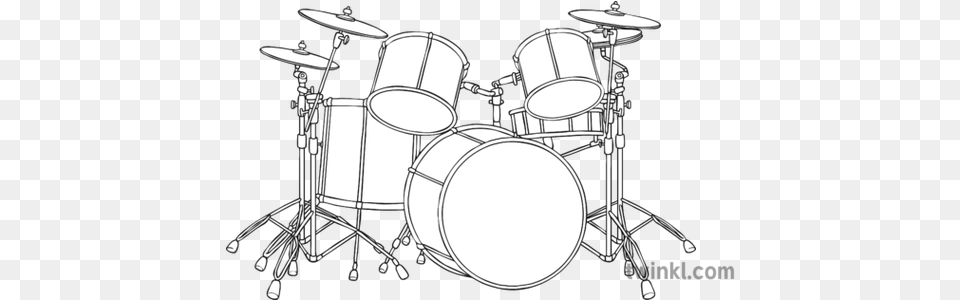 Drum Set Black And White Illustration Twinkl Line Art, Musical Instrument, Percussion, Chandelier, Lamp Free Png Download