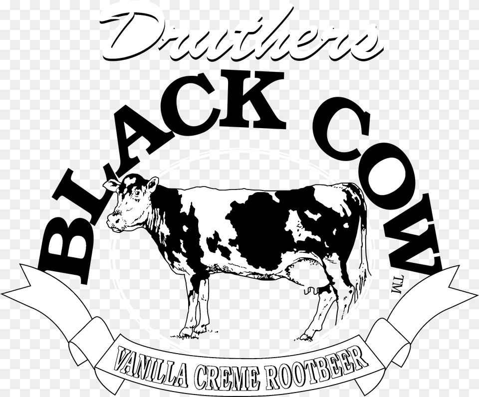 Druthers Black Cow Logo Dairy Cow, Animal, Cattle, Livestock, Mammal Free Transparent Png