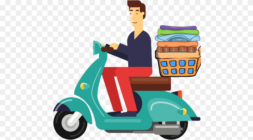 Dry Clean Delivery Laundry Service, Vehicle, Transportation, Scooter, Person Free Png