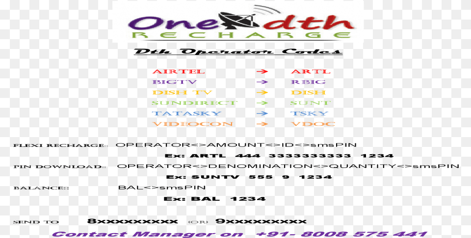 Dth Operator Codes Document, Text Png