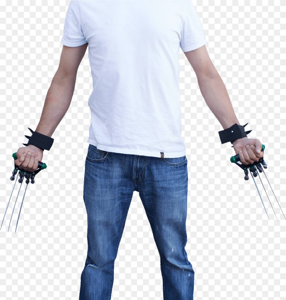 Dual Z Slayer Dagger Claw Three Blade Gloves Panther Standing, Person, Pants, Jeans, Hand Free Png