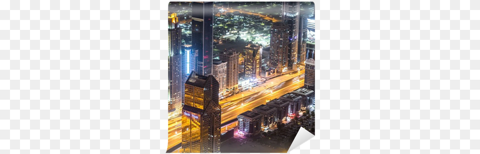 Dubai Downtown Night Scene With City Commercial Building, Architecture, Road, Metropolis, High Rise Free Png