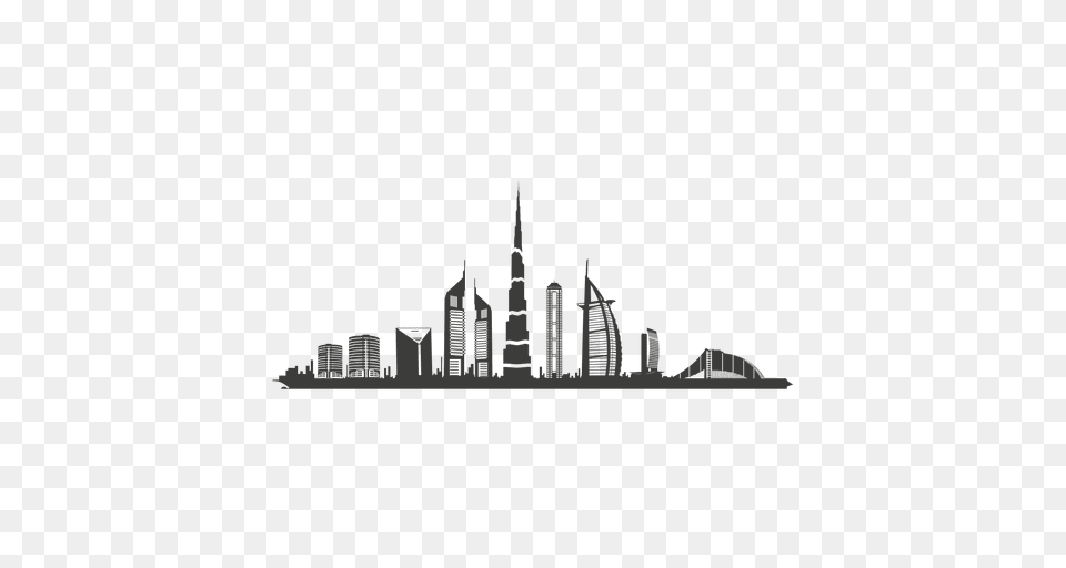 Dubai Skyline Silhouette Black And White, Architecture, Urban, Building, City Png Image